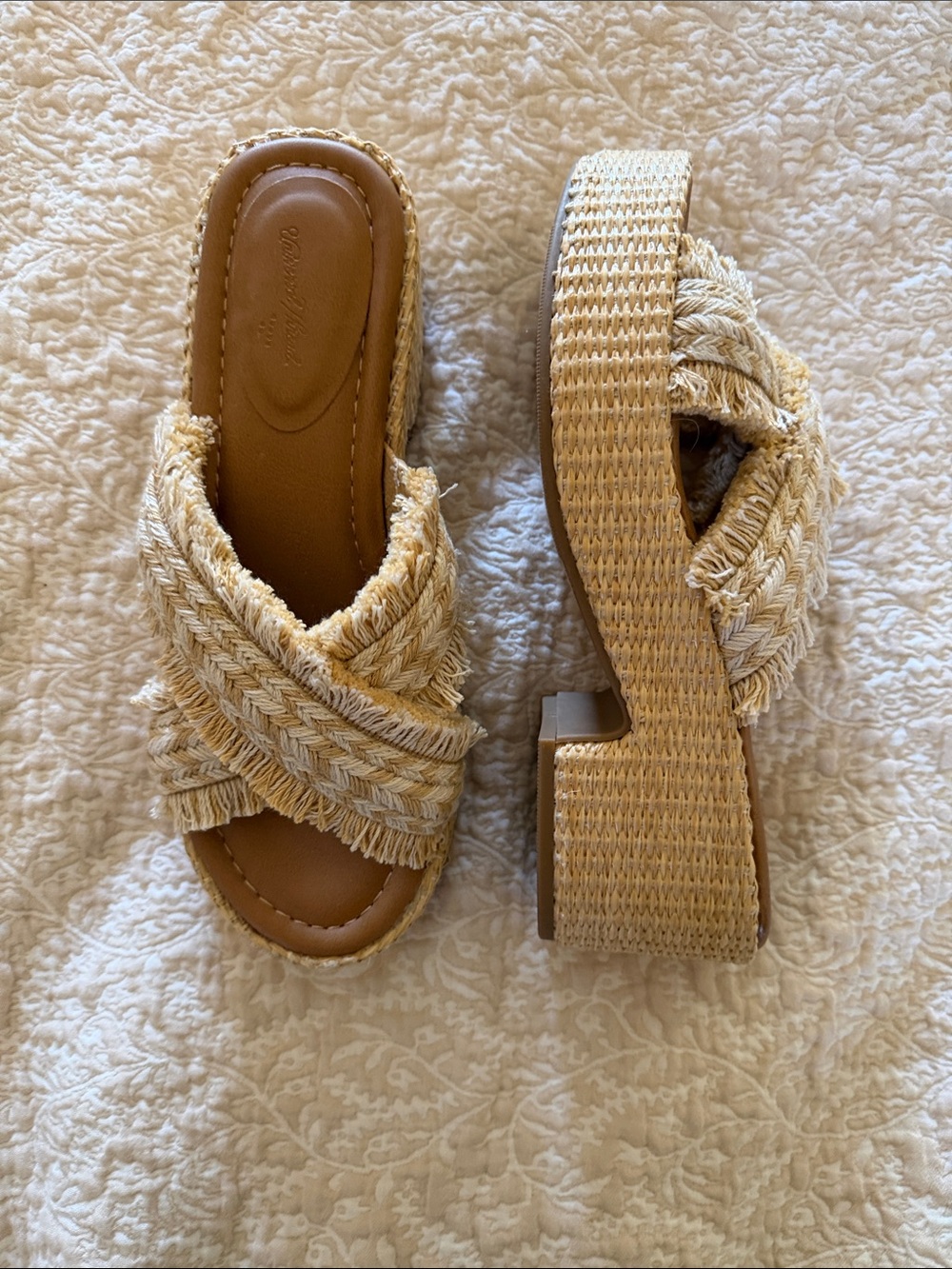 Universal Thread Natural Braided Platform Slide Sandals